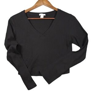 Bozzolo Womens L‎ Ribbed V-Neck Long Sleeve Top Black